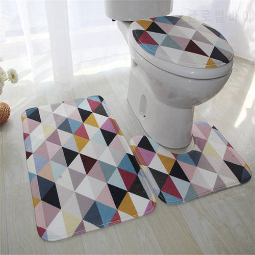 3 Piece / Set Toilet Set Non Slip Bathroom Mat Suede Anti-slip Toilet Cover Bath Sets Decor Safety Tape Mat Bathroom Set Carpet