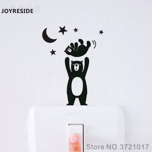 JOYRESIDE Good Night Bears Moon Stars Cute Funny Light Switch Small Wall Decal Vinyl Sticker Room Art Home Decor Removable XY141