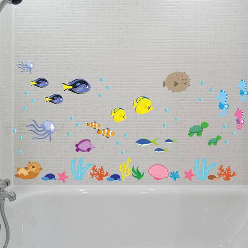 Underwater Ocean Sea Fish Shark Bubble Wall Stickers For Kids Rooms Window Bathroom bedroom kitchen Wall Decals poster mural