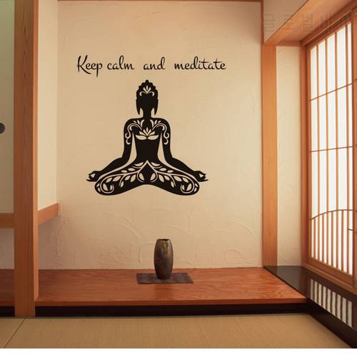 Creative Yoga Buddha vinyl wall decal quote keep calm and meditata diy art mural removable wall stickers home decoration bedroom