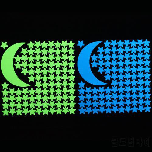 1 Moon 100 Stars Luminous Wall Stickers Glow in the Dark Home Decor Stickers for Kids Rooms Diy Personalized Decoration