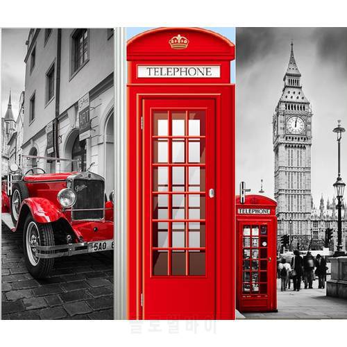 London Red Phone Booth Classic Door Sticker DIY Mural Home Decor Poster PVC Waterproof Wall Decal
