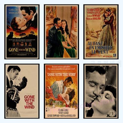 Gone with the Wind Vintage Kraft Paper Movie Poster Home Decoration Wall Decals Art Removable Classic Retro Poster Wall Stickers