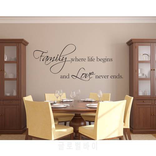 Family where life begins and love never ends Wall Decal Family Phrase Wall Decal Quote Vinyl Stickers adesivo de parede A719