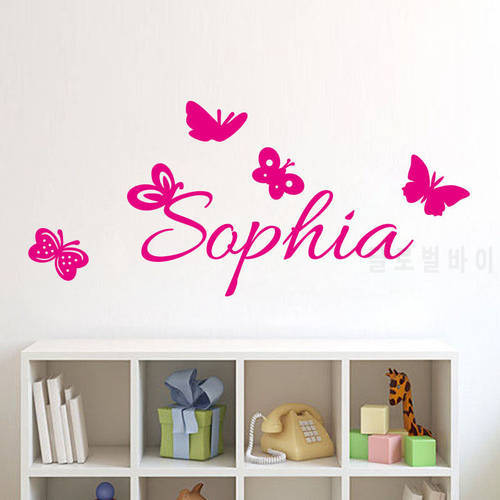 Butterflies Personalized Decal Custom Kids Name Wall Stickers For Girls Bedroom Waterproof House Ornament Beautiful Decals ZA598