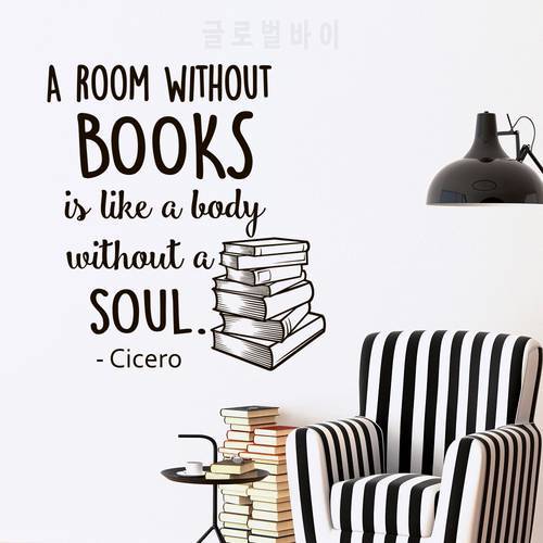 Wall Decal Quotes Books A Room Without Books Is Like A Body Without A Soul Vinyl Lettering Inspirational library Wallpaper JW061