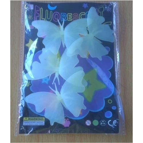 Hot selling 4pcs / pack Butterfly luminous stickers, PVC luminous fluorescent stickers / wall stickers