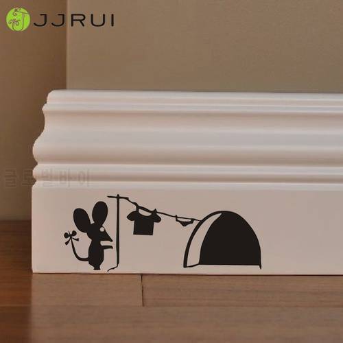 JJRUI Hot Sale Cute Mouse Hole Wall Art Sticker Washing Vinyl MICE Home Skirting Board Funny PVC Home Kids Room Wall Stickers
