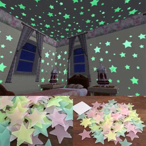 Best Quality 100Pcs/Set 3D Stars Glow In The Dark Luminous Fluorescent Plastic Wall Stickers