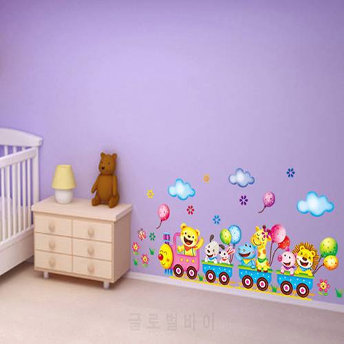 New Cute Cartoon Animals Train Wall Sticker Children Room Decor Art Decal Wall Stickers for Home Kid&39s Bed Room Decoration