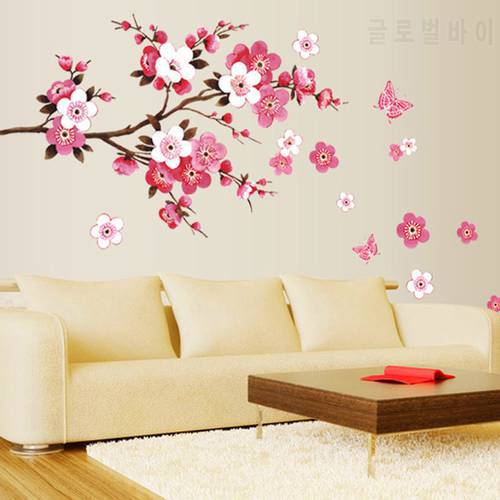 Wholesale Beautiful Sakura Wall Stickers Living-room Bedroom Decorations Diy Flowers Pvc Home Decals Mural Arts Poster