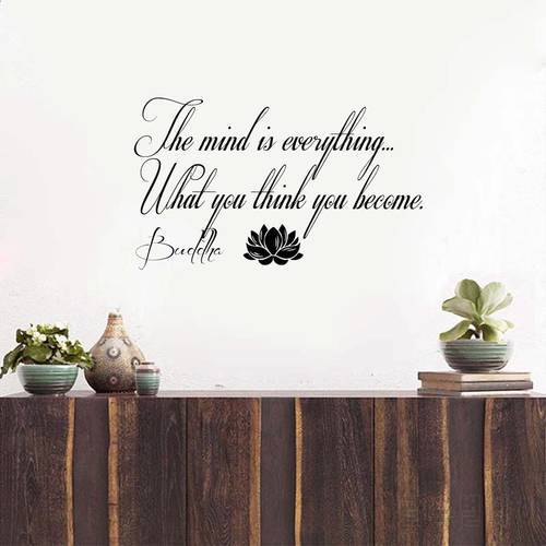 Free Shipping Buddha Quote with Lotus Yoga Wall Decal Sticker - The mind is Everything ..