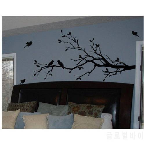 Large Size Tree Branch With 10 Birds Vinyl Wall Sticker DIY Creative Removable Wall Decals Living Room Decorative Home Art Mural