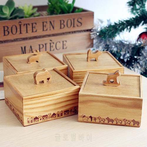 Vintage Wooden 3D Cute Animal Wooden Storage Jewelry Box Small Square Desktop Case Kitchen Organizer and Storage Pantry
