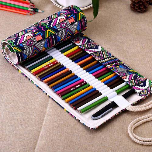 Fashion Storage Bag For Pen 36 Slots Canvas Wrap Roll Up Pencil Bag Pen Case Holder Storage Organizer Pencil Holder Bag