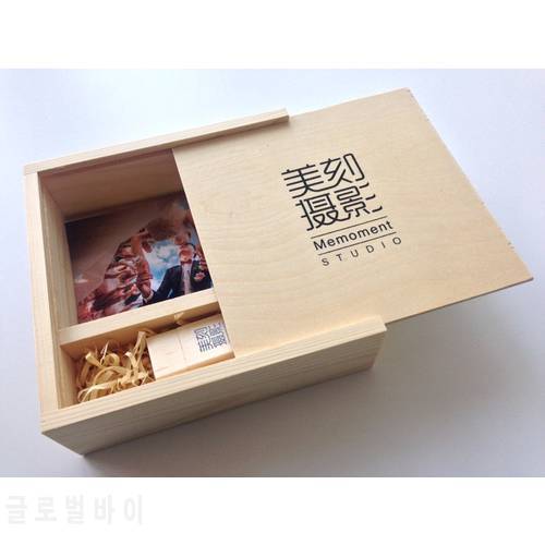 Storage Photos & U Disk Square Wooden Box Two Grids Studio Special Packing Box For 6 Inch Photos Gift Can Be Customized Logo