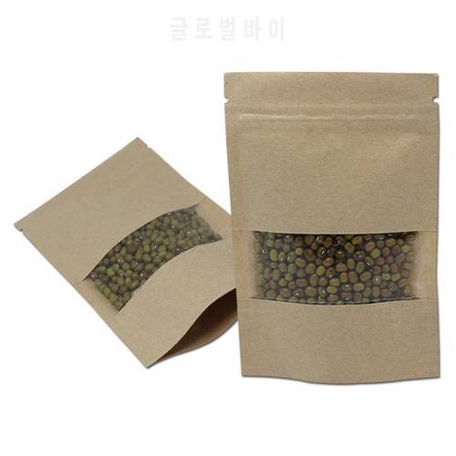 14x22cm Stand Up Kraft Paper Bags Brown Craft Zip Lock Zipper Resealable Bag For Food Coffee Tea Storage Pouch With Clear Window