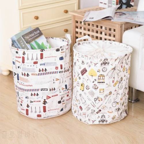 BF040 Cotton printing large folding laundry basket with handle clothes storage bag 35*45cm free shipping
