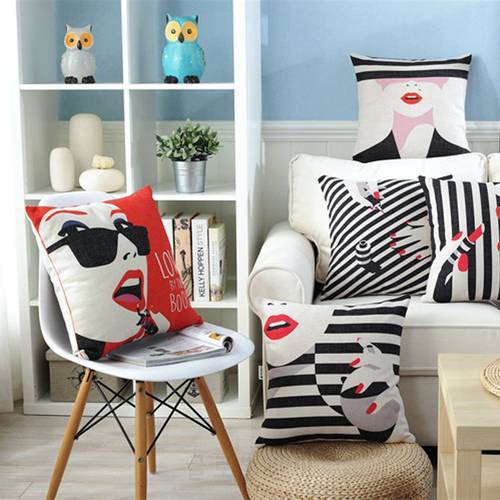 American Literature Red Lips Printed Pillowcase Fashion Girl Cushions Decorative Pillow Home Decor Sofa Throw Pillows 45*45
