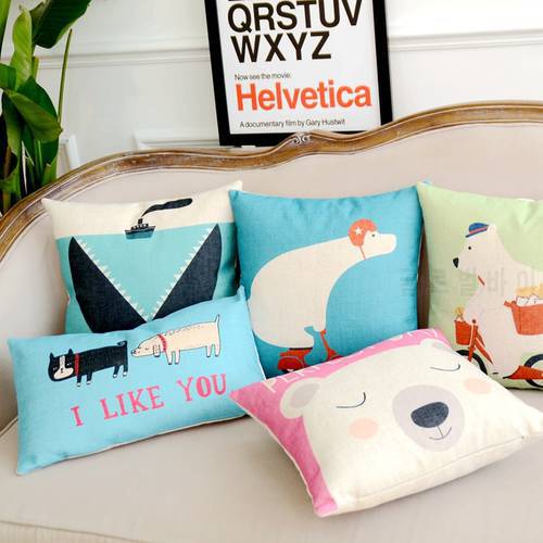 Small Fresh Cartoon Digital Printed Pillowcase Cute Polar Bear Cushions Decorative Home Decor Pillow Sofa Throw Pillows 17*17in