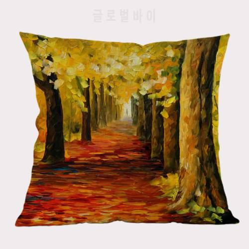 3D Scenery Colorful Oil Painting Style Pillowcase Tree Country Path Print Throw Pillows Home Decorative Car Sofa Square Cushion