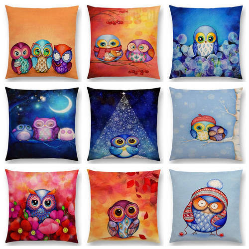 Hot Sale Super Fun Lovely Cartoon Owls Warm Family Happy Four Seasons Daily Life Christmas Colorful Cushion Sofa Throw Pillow