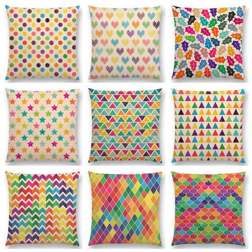 Hot Sale Colorful Flowers Leaves Dots Stars Lovely Geometric Pattern Pastel Triangles Diamond Rainbow Cushion Sofa Throw Pillow