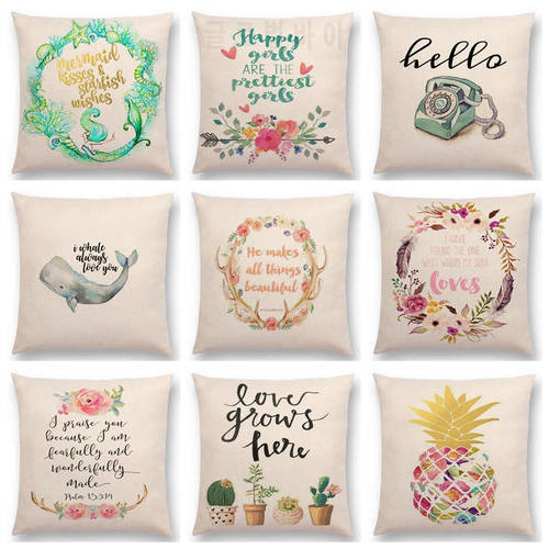 Hot Sale Flowers Garland Decorative Letters Brave Confidence Love Hope Forceful Warm Words Cushion Sofa Throw Pillow Christmas
