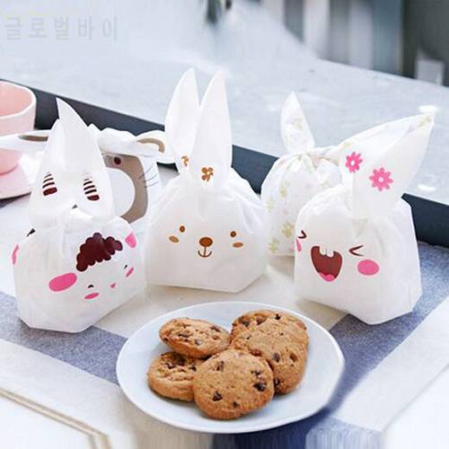 10pcs Bunny Cookies Gift Bags Birthday Wedding Party Decoration Kawaii Long Ears Rabbit Dessert Cake Candy Plastic Bag Easter