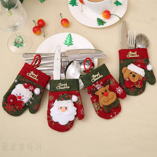 4Pcs/Lot Table Dinner Decor Cute Cutlery Suit Knifes Folks Bag Holder Pockets Xmas New Year Decor Christmas Decorations For Home