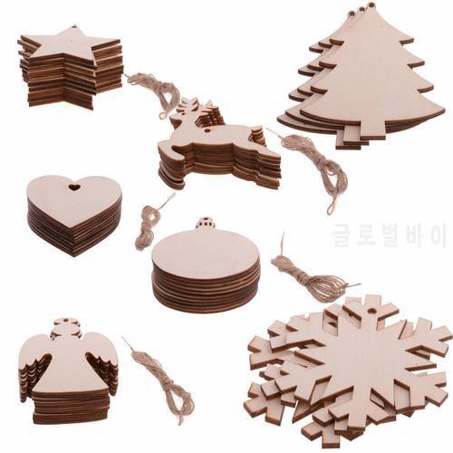 10PCS/ Lot Santa Claus nowflake Star Boots Bells Christmas Tree Hanging Wooden Ornaments Party Christmas Decorations For Home