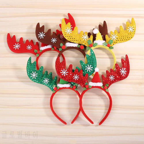 10pcs/lot Christmas Headbands Antlers With Snowflake Decorate Children Hairbands Festival Supplies For Adult Wear