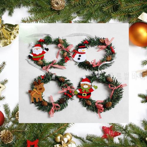 2 pcs Christmas Wreath Wood Christmas Decor For Home Santa Snowman Grand Tree Christmas Gift Xmas Ornament Pendant Navidad