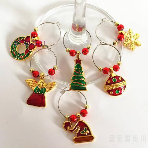 1 Set Metal Christmas Wine Glass Decoration Party New Year Cup Ring Table Decorations Xmas Pendants Glass Marker Glass Pendant