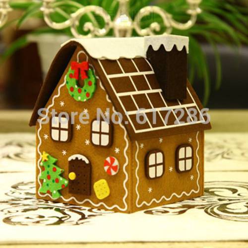Free shipping 1pc Christmas gingerbread house felt brown house candy bag christmas gift decoration