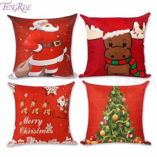 FENGRISE Merry Christmas Decorations For Home Xmas Pillowcase Santa Claus 45x45cm Reindeer Linen Cover Cushion New Year Decor