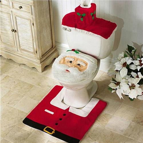 New Year Best Gift Happy Christmas Santa Toilet Seat Cover & Rug Bathroom Set Christmas Decorations