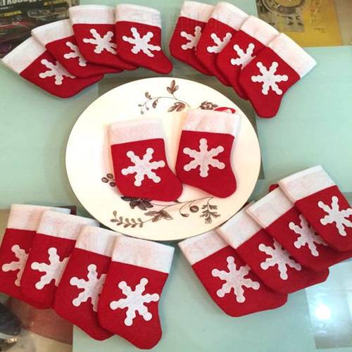 12 pcs Xmas Decor Mini Christmas stockings table decoration Snowman Kitchen Tableware Holder Pocket Party Dinner Cutlery Bag set