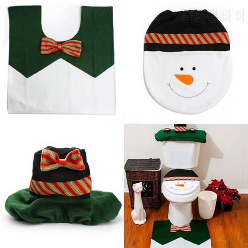 2018 3pcs/set Snowman Christmas Bathroom Set Toilet Seat Cover Rug Xmas Decoration Bath Mat Holder Closestool Lid Cover