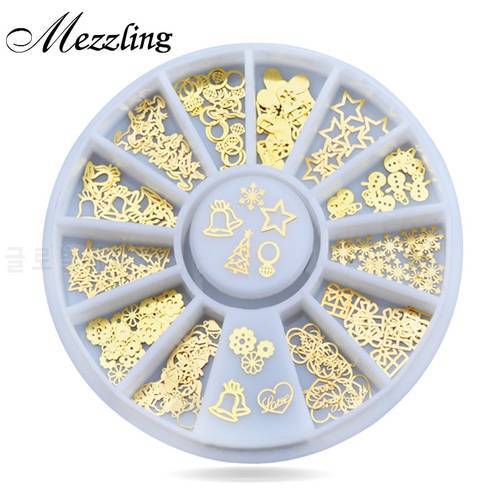New 3d Gold Metal Nail Art Sticker Decoration Wheel Christmas Mix Designs Tiny Slice DIY Manicure Nail Accessories