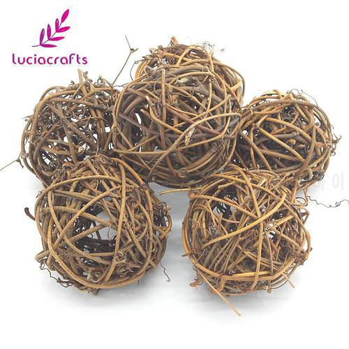 Lucia Crafts 6 pcs Woven Natural Color 5-8 cm Sepak Takraw Wooden Crafts Garden Wedding Party Decor M0602