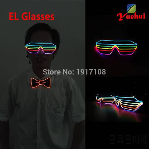 Hot sales New Style 6 Colors multicolor EL Wire Fashion Shutter Shaped Glasses With 3V inverter for Costume Party decoration
