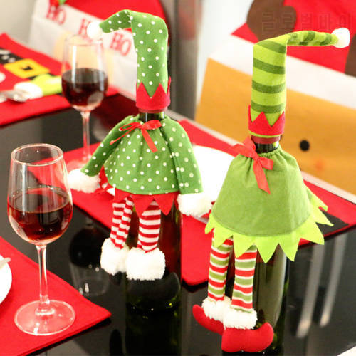 Christmas Wine Bottle Set Decor Bottle Cover Cap Clothes Kitchen Decoration for New Year Xmas Dinner Party