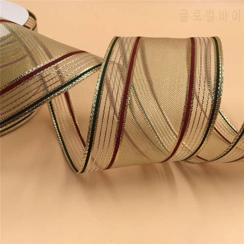 63mm X 25yards Wired Organza Metallic Glitter Striped Ribbon Gift Packaging Bow Christmas Tree Decoration Wreath N2102