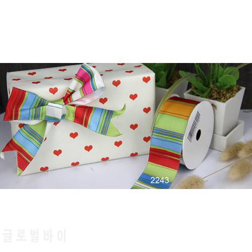 38MM X 25yards roll heat transfer printing colorful rainbow satin gift box packaging wired edge ribbon N2243