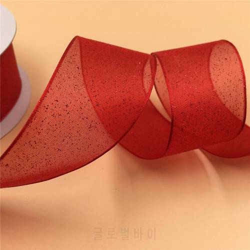 38mm X 25yard Wired Red Sheer Organza Ribbon with Silver Lurex Sprinkle Gift Bow,Wedding,Cake Wrap,Tree Decoration,Wreath N1006