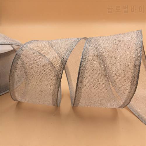 38mm X 25yards Silver Sprinkling Wired Sheer Organza Ribbon for gift box wrapping N1020