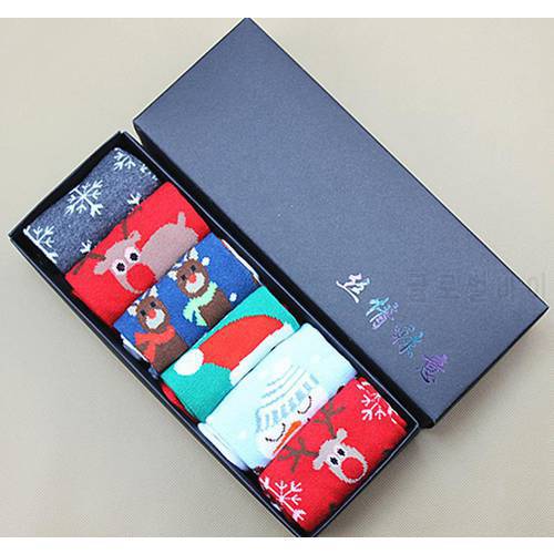 Cotton Christmas Stockings Couple Cute Elk/ Snowflakes/ Santa Claus Socks for Men and Women Christmas Socks with Gift Boxes