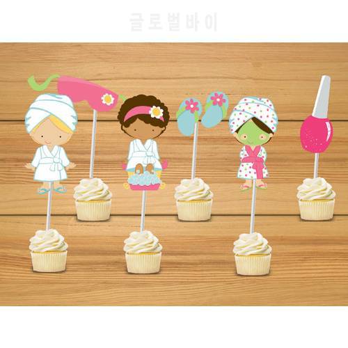 Spa Theme party Cupcake Toppers Cosmetic Slippers Sauna SPA Girls Kids Birthday Party Decorations Supplies Cake Decoration