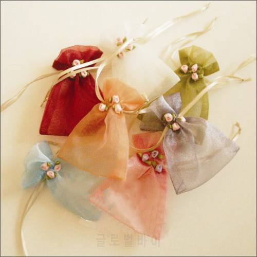 (50pcs/lot) mix color 10*15cm/4*6inch novel little rose organza gift bag organza wedding pouch customize size and logo